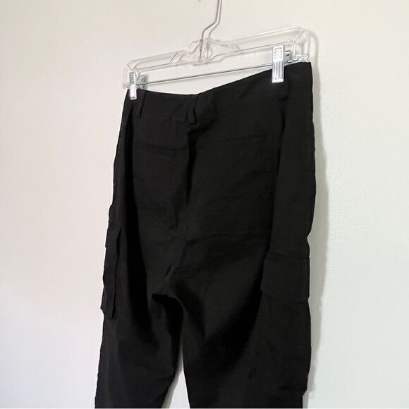 Theory Rich Black Linen Blend Tapered Cargo Style Cropped Pants - Picture 7 of 14